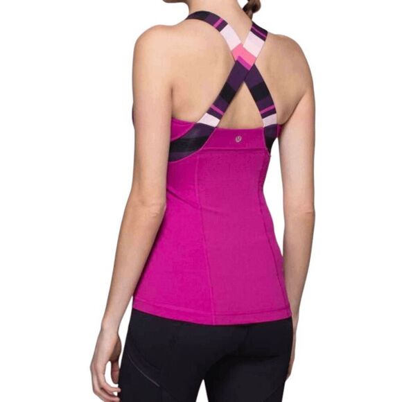 LULULEMON ATHLETICA Push Ur Limits Tank In Raspberry/Assorted Stripe Bleached Co - Picture 1 of 4